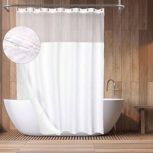 Hotel Style Cotton Shower Curtain with Snap - in Liner Mesh Window Honeycomb Waffle White 72x72 Inches Washable - 1 of 4