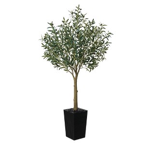 DR.Planzen 5-8FT Adjustable Artificial Olive Tree - UV Resistant Fake Plant in 15.7-22.7" Tall Planter (B/W/Coffee) for Indoor/Outdoor - 1 of 4