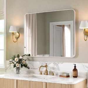 Matte Rounded Rectangle Bathroom Vanity Mirror, Over-Sink Wall Mirror with HD Tempered Glass and Anti-Rust Aluminum Frame - 1 of 4
