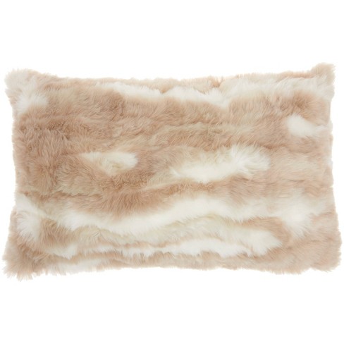 Semolina Textured Faux Fur Square Throw Pillow