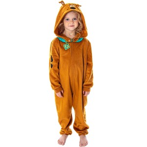 Scooby Doo Toddler Girls' One Piece Hooded Pajama Union Suit Brown - 1 of 4