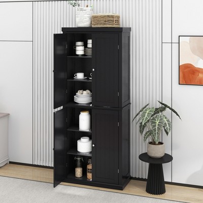 Large Freestanding Storage Cabinet with Glass Doors, Drawers and Open  Shelves, Black - ModernLuxe