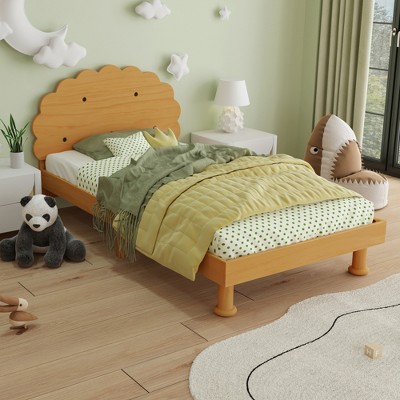 Lycvki Walnut Kids Cookie-Shaped Bed Frame Twin Size