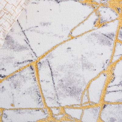 Ivory and Gold Modern Abstract 4' x 6' Synthetic Rug