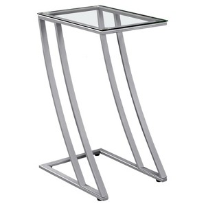 Monarch Specialties Accent Table C-Shaped End Side Snack Living Room Bedroom Metal Tempered Glass Grey Clear Contemporary Modern - 1 of 4