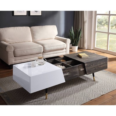 Orion 52.3" White Gloss and Rustic Oak Rectangular Coffee Table with Storage