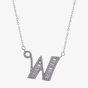 Anna-Kaci Silver Tone Initial Letter Pendant Necklace with Crystal Rhinestone Accents - 1 of 4