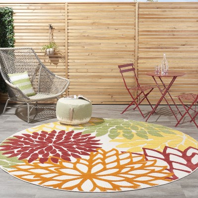 Tropical Fiesta Red Floral Round 7'10" Synthetic Area Rug