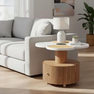 Homy Casa Four-Leaf Clover Accent Side Table with Hidden Storage, MDF Top and Wood-Grain Base - 1 of 4