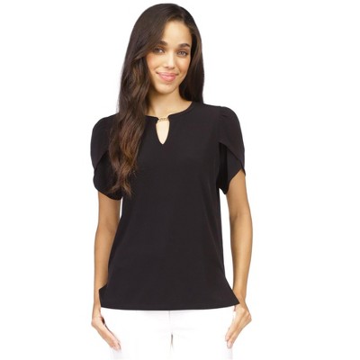 Michael Kors Womens Chain Neck Pullover Blouse, Black, P/PS