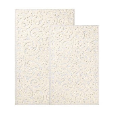 Elegant Floral Scroll Textured Machine Washable Bath Rugs, Set of 2 by Blue Nile Mills