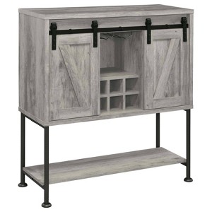Coaster Claremont Farmhouse Sliding Door Wood Bar Cabinet with Lower Shelf Gray Driftwood - 1 of 4