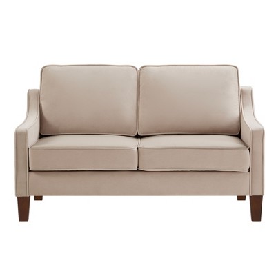 NicBex Velvet Loveseat Sofa Modern Small Leisure Sofa Couch Upholstered Love Seat Couch with Wood Legs for Bedroom,Living Room,Beige