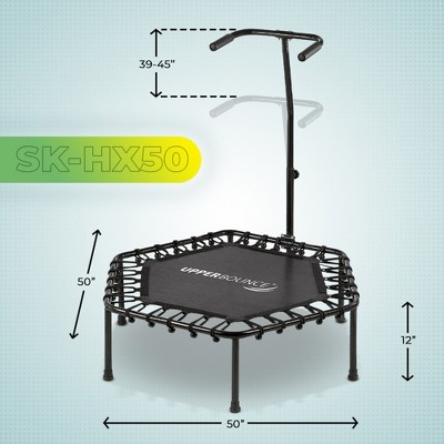 Kids' 50 Inch Black Hexagonal Fitness Trampoline with Handrail