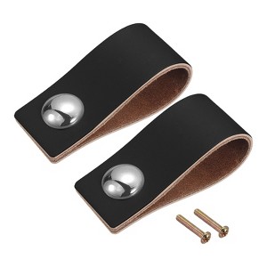 Unique Bargains Leather Dresser Drawer Door Cabinet Knobs and Pulls 2.5"x1.1" 2 Pcs - 1 of 4