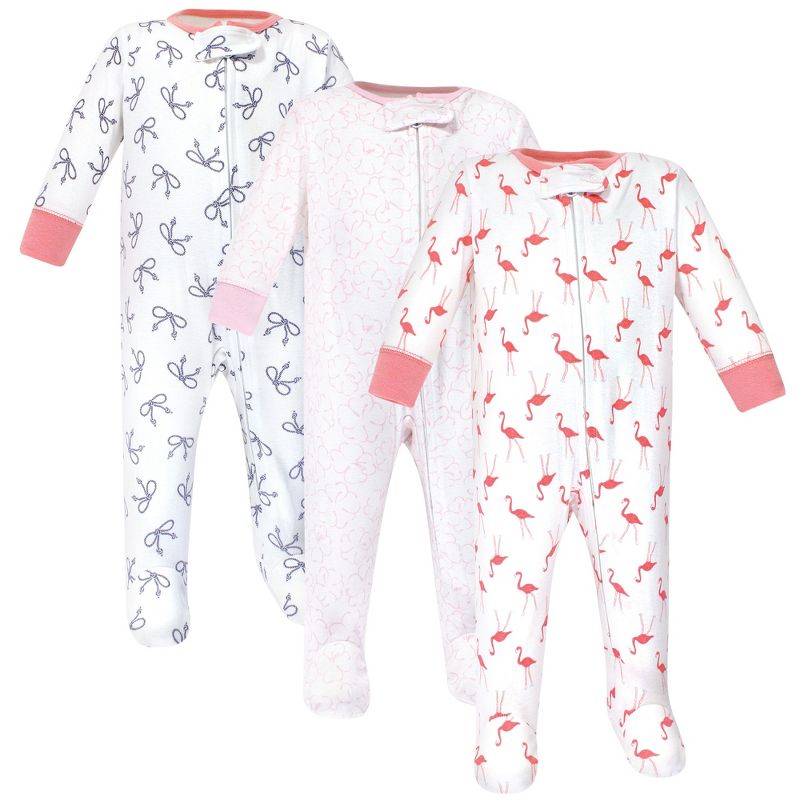 Yoga Sprout Baby Girl Cottton Zipper Sleep and Play 3pk, Flamingo, 1 of 2