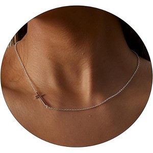 Gold Sideways Cross Necklace for Women, 14K Gold Plated Simple Everyday Choker - 1 of 4