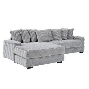 GlasFlength L Shaped Sofas Modern Sofa with Comfortable Seating for Living Room or Lounge Area Gray,111”*22”*33" - 1 of 4