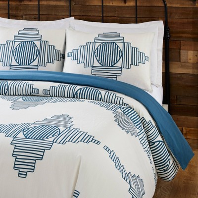 Queen White and Blue Cotton Duvet Cover Set
