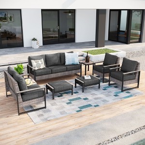 Sonkuki Outdoor Furniture Set Patio Conversation Sofa with Coffee Table Set, All-Weather PE Rattan Couch with Cushion - 1 of 4