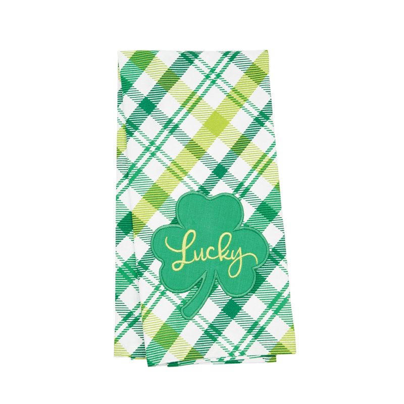 C&F Home Lucky Clover Plaid Cotton Kitchen Towel, 1 of 6