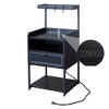 Resenkos Nightstand with Light&Power Outlet, Accent Bedside Table with Solid Wood Legs for Bedroom White Black - 3 of 4