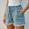 Women's Denim Frayed Drawstring Shorts - Cupshe - image 3 of 4