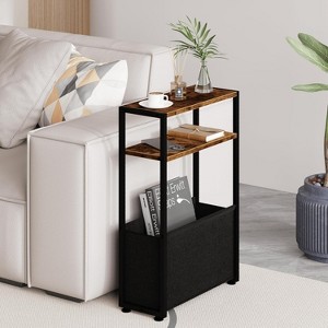 Narrow Side Table, Slim End Tables with Fabric Basket, Skinny Table for Small Spaces, Thin Bedside Table - 1 of 4