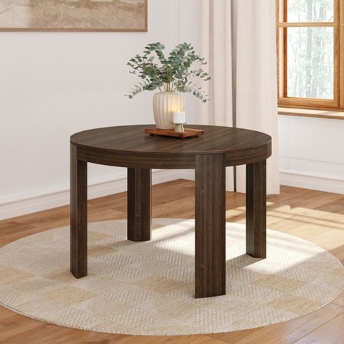 Plank Beam Round Dining Table 47 Solid Wood Modern Kitchen Table Round Table for 4 Small Dinette Table Walnut