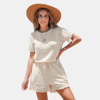 Women's Breezy Crochet Tassel Trim Beach Romper - Cupshe