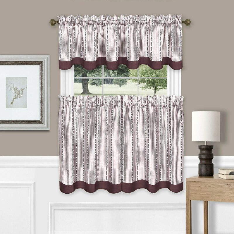 GoodGram Farmhouse Striped Café Kitchen Curtain Tier & Valance Set - Assorted Colors, 1 of 3