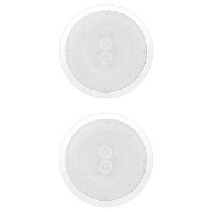 PYLE PWRC82 Dual 400 Watt 8 Inch 2 Way Indoor or Outdoor Waterproof Ceiling Woofer Speaker System with 8 Ohm Impedance, White (2 Pack) - 1 of 4