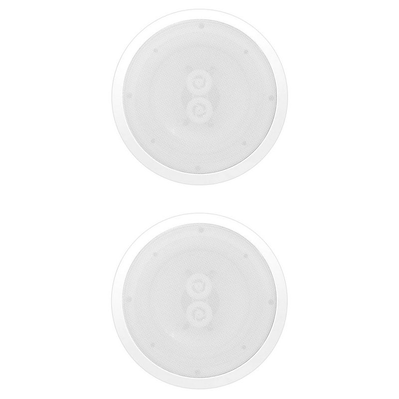 PYLE PWRC82 Dual 400 Watt 8 Inch 2 Way Indoor or Outdoor Waterproof Ceiling Woofer Speaker System with 8 Ohm Impedance, White (2 Pack), 1 of 7