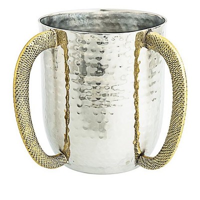 Classic Touch Hammered Wash Cup with Gold Handles