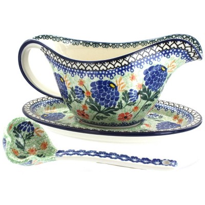 Blue Rose Polish Pottery Sofia Gravy Boat & Ladle