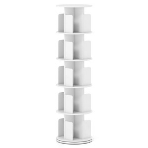 Costway 1/2 PCS 5-Tier Rotating Bookshelf 360° Display Rack with Dividers & Anti-falling Baffles Natural/White - 1 of 4