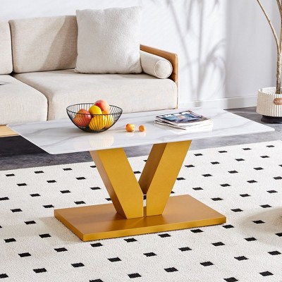 NicBex Modern Minimalist Tempered Glass Coffee Table for Living Room,Clear Glass Tabletop & Irregular Wooden Columns