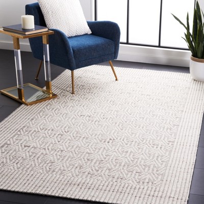 Ivory Beige Handwoven Wool Synthetic 8' x 10' Area Rug