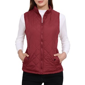 Allegra K Women's Stand Collar Lightweight Gilet Quilted Zip Vest - 1 of 4