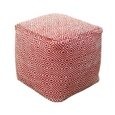 Banner Modern Boho Pouf Ivory/Red - Christopher Knight Home