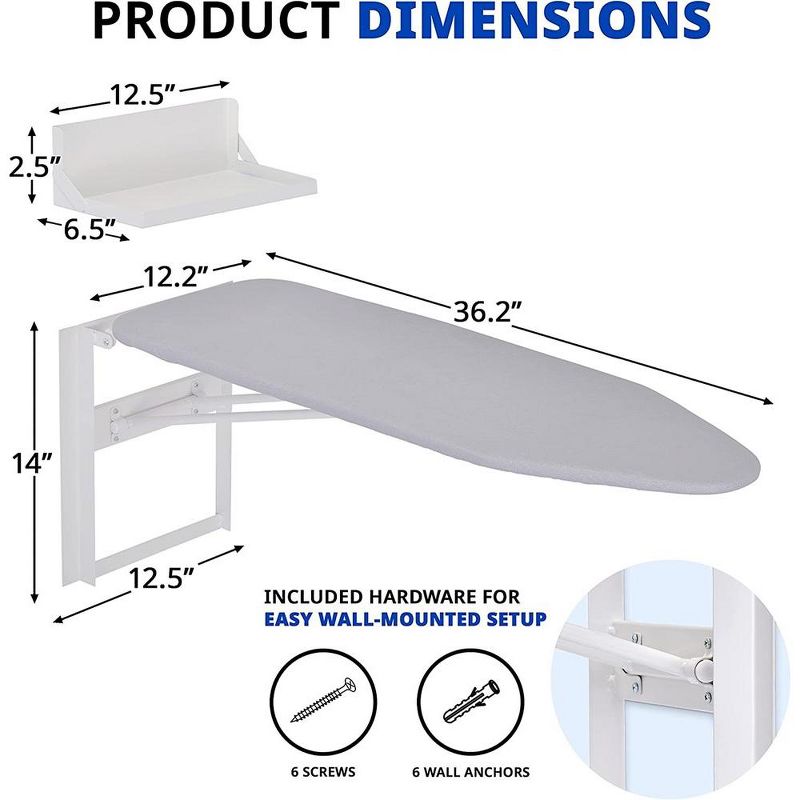 Ivation Foldable Ironing Board, Down Folding Wall-Mount with Shelf, 4 of 6