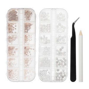Unique Bargains Rhinestone Metal Multi-Shaped Nail Art Kit Copper Tone 1 Set 2 Packs - 1 of 4