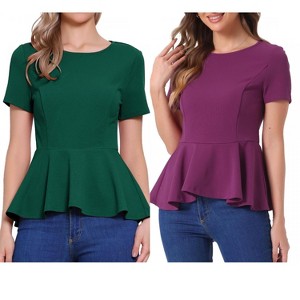 INSPIRE CHIC Women's Short Sleeve Round Neck Stretch Business Classic Peplum Top 2 Packs - 1 of 4