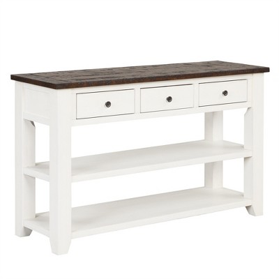 OUTSUPPLY Solid Pine Wood Console Table with 3 Drawers & 2 Shelves, Vintage Entryway Sofa Table