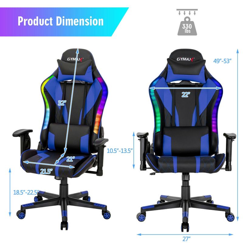 Costway Gaming Chair Adjustable Swivel Computer Chair w/ Dynamic LED Lights, 3 of 11