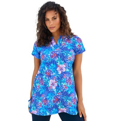 Swim 365 Women's Plus Size Longer Length Short-sleeve Swim Tunic