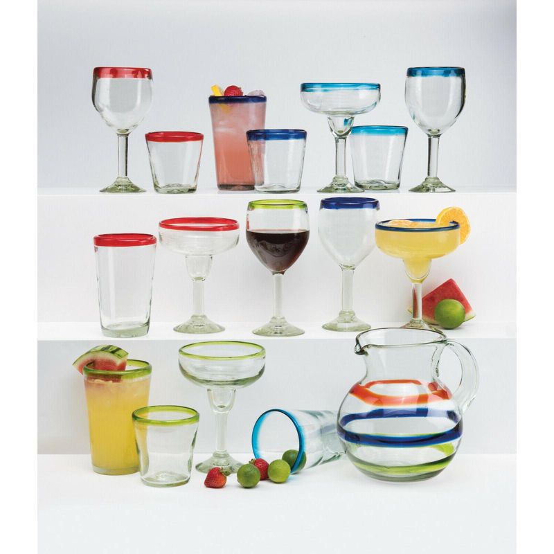 Amici Home Baja Authentic Mexican Handmade Hiball Glasses, Set of 6, 16-Ounce, Vibrant Color Rim, Set of 6, 5 of 6