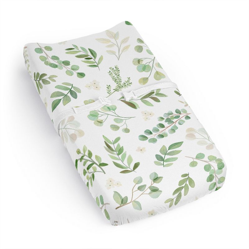 Sweet Jojo Designs Gender Neutral Unisex Changing Pad Sheet Botanical Green and White, 1 of 8