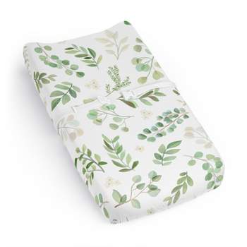 Sweet Jojo Designs Gender Neutral Unisex Changing Pad Sheet Botanical Green and White