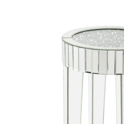 33" Round Mirrored & Faux Diamond Wood End Table